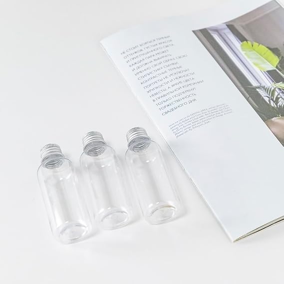 Empty Plastic Bottle with Silver Aluminum Lid Transparency 60ml Tiny Jars Cosmetic Container Travel Kit Empty Refillable Bottles Jars 20pcs