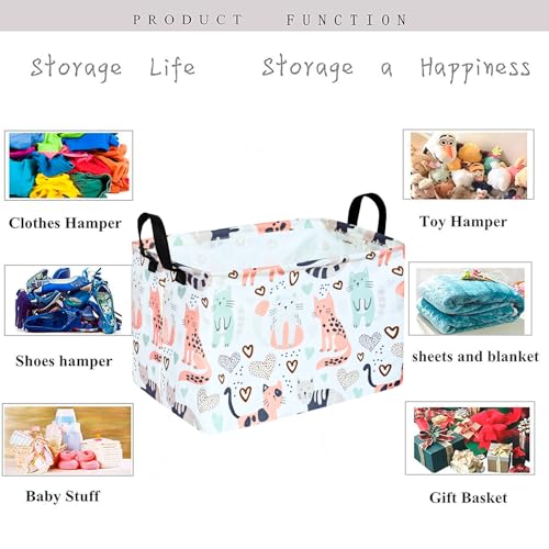 Image of Kid Clothes Storage Basket Gift Shelf Basket Toy Storage Bin, Nursery Basket Organizer Box for With Handles for Room Deco Cat Pattern