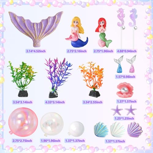 JUYRLE Mermaid Cake Decoration - 19PCS Under the Sea Cake Toppers with Mermaid Tail, Shell, Pearl, Seaweed, Bubble, Ocean Theme Birthday Baby Shower Party Supplies Favors for Kids Girls