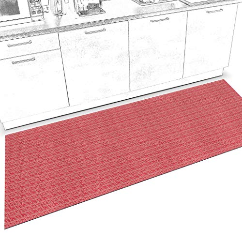 Anro Tapis de cuisine doux antidérapant et ajustable - Velours Itaca - Rouge - 65 x 100 cm - Plusieurs tailles / motifs
