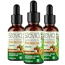 Hazelnut Premium Quality Stevia Drops. Organic Liquid Stevia, Sugar Substitute, Naturally Sweet, Non-Bitter, 0 Calorie, 0 Carb, NON-GMO, Diabetic & Keto Friendly 1oz Glass Bottles Pack of 3