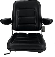 Vista 4 de Asiento de tractor de suspensión de PVC con respaldo y reposabrazos ajustables de 140° Negro Se adapta a carretilla elevadora de excavadora