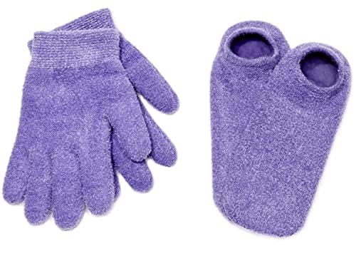 NatraCure Moisturizing Gel Booties and Gloves Set - (For dry skin, dry hands, feet, cracked heels, cuticles, rough skin, dead skin, use with your favorite lotions) - 155/175-LAV/RET - Color: Lavender