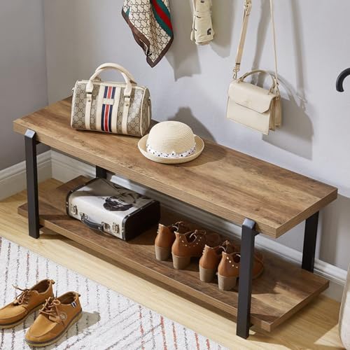 FOLUBAN Entryway Bench, Industrial Shoe Storage Bench for Bedroom Living