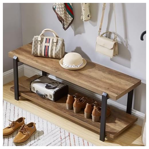 FOLUBAN Entryway Bench, Industrial Shoe Bench for Living Room, Rustic Indoor Shoe Storage Bench Seat, Easy Assembly, Oak 47 inch
