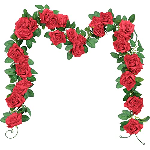 SHACOS 3 Pièces Guirlande de Fleurs Roses Artificielles 200cm Vigne de Fleurs Artificielles Deco Mariage Murale Suspendue Fausse Fleur Tombante Rose Rouges...
