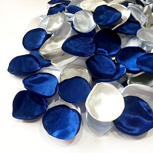 Capesaro Pétalos de rosa artificiales, azul y gris, azul marino, 200 unidades, para bodas, San Valentín, decoración de mesa, cumpleaños, atmósfera romántica, cajas de regalo