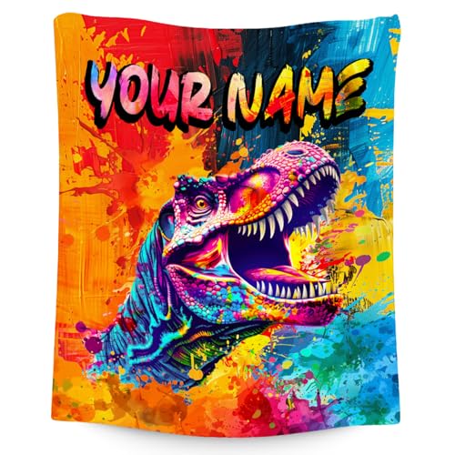 Boys Blanket - Personalized Dinosaur Blankets Gifts for Toddler Kids - Soft Flannel Throw for Room Decor - 4 Sizes