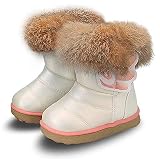 Baby Mädchen Schneestiefel Kinder Stiefel Warmes Futter Weiche Baby Schuhe(29 EU/Etikettengröße 30,Weiß mit Flügel)
