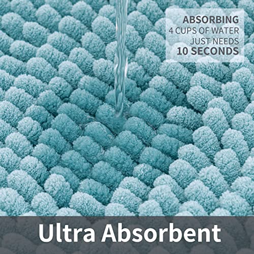 Freshmint Chenille Bathroom Rugs Non-Slip Bath Mat 24”X16.5“, Washable Soft Shower Mat, For Bathroom Floor & Tub Fluffy Shag Bath Rugs, Durable Thick Water Absorbent Microfiber Shower Rugs, Blue #TOP3