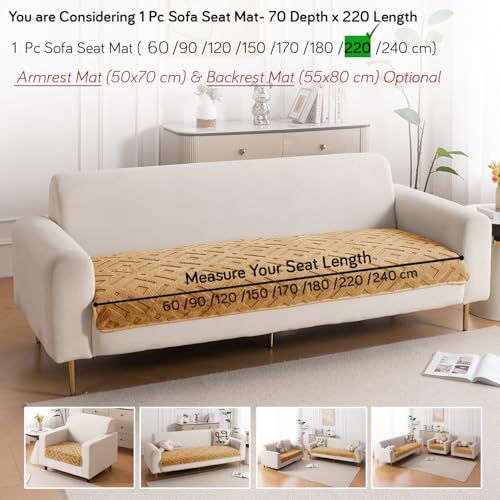 Image of HOKIPO 'Velvet Maze' Premium Anti Slip Sofa Cover Mats for L Shape and 1 /2 /3 Seater Sofa. Make Your Own Sofa Cover Set, 70(D) x 220(L) cm, Light Brown (AR-5909-LBR)