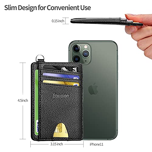 Image of Slim Minimalist Front Pocket Wallet, RFID Blocking Credit Card Holder Wallet with Detachable D-Shackle for Men Women, Litchi Black, Medium