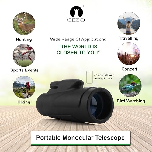 Image of Cezo 12x50 Monocular for Adults Kids,HD Monocular Scope for Gifts Monocular Telescope for Smartphone Watching Birds Hiking,Concert,Travelling- Black