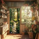 arricraft 2 Stück Selbstklebender Türaufkleber Türaufkleber Mit „Early Morning“ Design Und „Woods Creek Sunshine“ Muster Entfernbare PVC Türtapete Dekoration Für Schlafzimmer Und Wohnzimmer