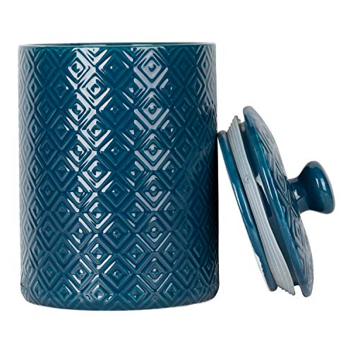 Image of 10 Strawberry Street Diamond Embossed Ceramic Kitchen Canister Set, Set of 3, Diamond Blue