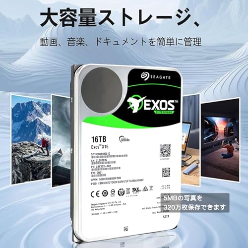 undefined シーゲイト HDD 16TB Exos X16,3.5インチ ハードディスク 2年保証,7200rpm 内蔵hdd SATA 6Gb/s 256MB 24時間稼動 PC NAS用(整備済み品) の商品画像 1