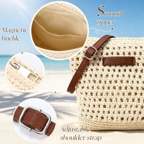 Image of Straw Bag Beach Purse Summer Purses for Women Vacation Handbags Woven Crossbody Bags Straw Shoulder Bag