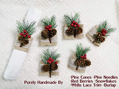 Getfitsoo Burlap Napkin Rings Set Of 6, Rustic Napkin Rings Handmade By Pinecones And Berries, Napkin Ring For Christmas Wedding Thanksgiving Dinner Table Decor #TOP4