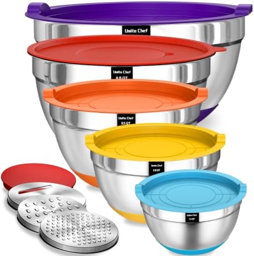 Umite Chef Mixing Bowls with Airtight Lids Set, 8PCS Stainless St...