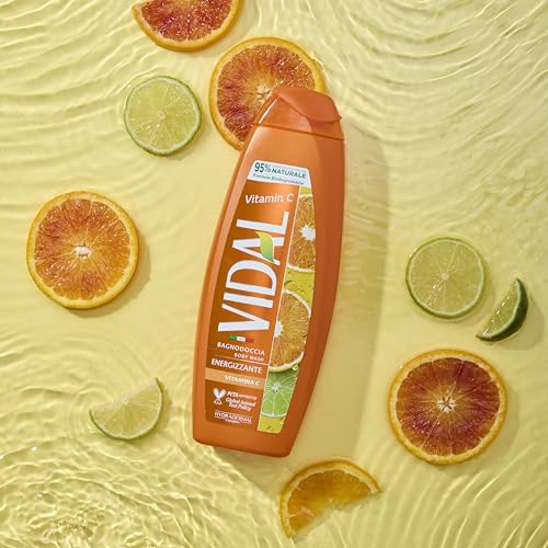 Vidal - Docciaschiuma Vitamina C, Formula Energizzante, Fragranza di Arancia e Lime, Dermatologicamente Testato, 250ml - Immagine 1