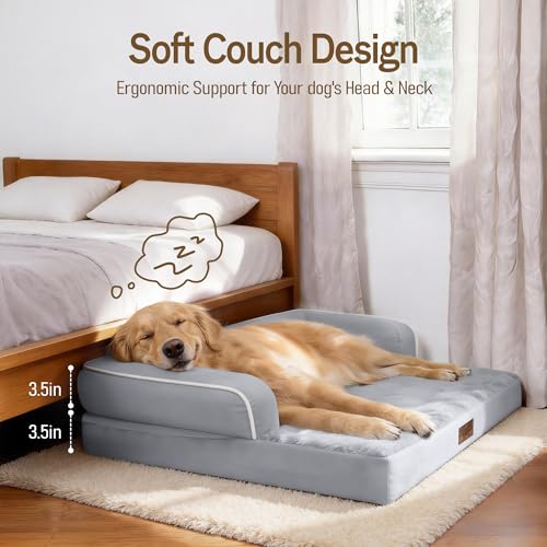 Image of Comfort Expression Washable Orthopedic Dog Bed for Extra Large Sized Dogs | Waterproof Memory Foam Pet Bed 45x35 Inch with Removable Cover with Non-Slip & Bolster, Grey