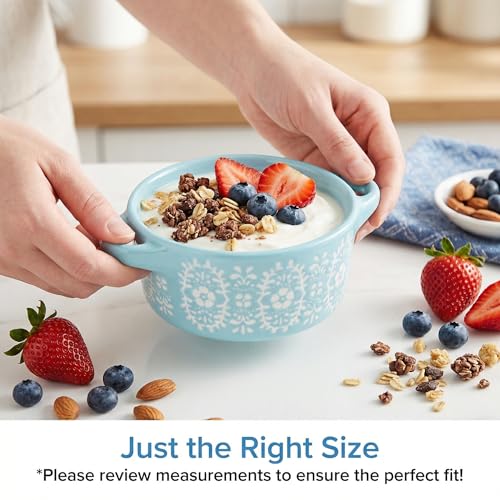 Image of Goaste 4 Pack Porcelain Ramekins with Lids, 7 OZ Mini Casserole Dish with Handles, Round Ceramic Cocotte Bowl Set, Individual Small Baking Dish for Souffle, Creme Brulee, Lava Cake, Soup (4 Colors)