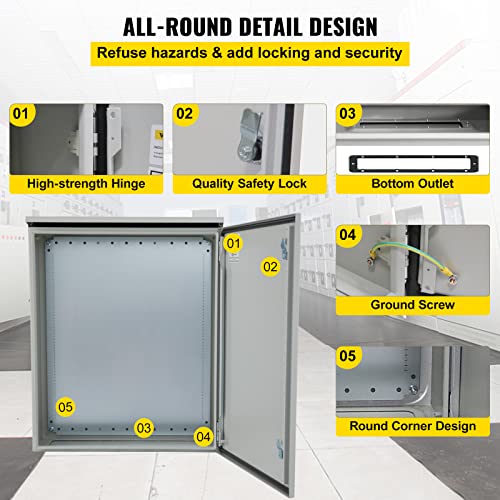 Vevor Electrical Enclosure, 24'' X 24'' X 12'', Ul Nema 4 Outdoor Electrical Box, Ip65 Waterproof & Dustproof Cold-Rolled Carbon Steel Hinged Junction Box For Outdoor Indoor Use, With Rain Hood #TOP4