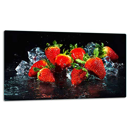 TMK Tabla de cortar de cristal, placa de cristal de 1 pieza, placa de corte de cristal, protección contra salpicaduras, bandeja de cristal universal, 52 x 30 cm, diseño de frutas negras