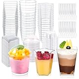 ALEXPRE 450 Pack Plastic Dessert Cups With Lids and Spoons - Square/Round/Five-Pointed Star 3 Styles Clear Parfait Cups for Serving Fruit, Pudding, Yogurt (5/6oz)