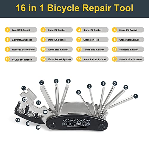 16-in-1 Werkzeuge für Fahrrad-Multitool,TAAMAN Multiwerkzeug,Flickzeug,Schrauber,Reifenheber,Speichenschlüssel und Feile - Image 3