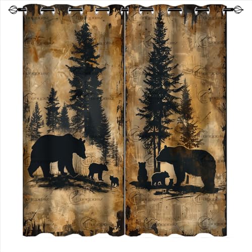 Fangpamz Rustic Bear Window Curtains for Kid Girls Boys