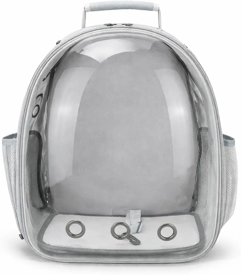 Mochila Astronauta para Transporte de Pets – Cápsula Transparente, Ventilada e Segura (Cinza Gelo)