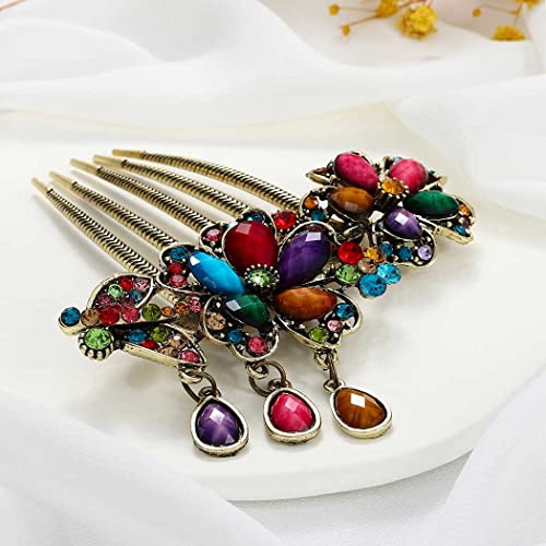 Casdre Baroque Crystal Hair Comb Gold Flower Party Prom Hair Accessories Rhinestone Hair Piece For Women And Girls (A Colorful) #TOP22