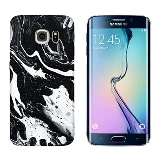 Mobilskal Skal kompatibel för Samsung Galaxy S7 Edge Flytande marmor effekt design. Svart grå och vit marmor/Tryck även på sidorna/Telefon Hård Snäpp på Anti-halk Anti-repor Stöttålig Sky