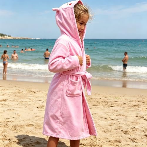 Image of Kids Swim Cover Up Boys Girls Cotton Tie Hooded Towel Robe