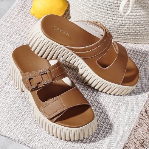 Image of UBFEN Womens Chunky Wedge Platform Sandals Adjustable Double-Strap Square | Toed Open-Toe Style Suitable for Outdoor Casual Wear