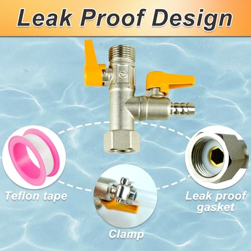 Image of Upgraded RV Winterization Kit Full Flow RV Winterization Parts 3-Way Brass Dual Shutoff Design Freezer Protection by-Pass Pump Converter Valve Replacement Kit (1 /2 inchNPT)