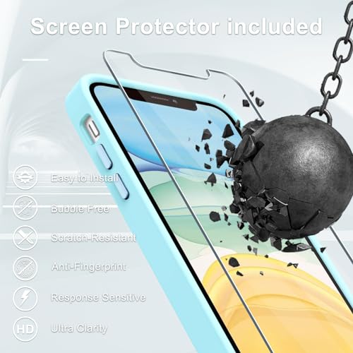 Image of YENAPOON for iPhone 12 Pro /iPhone 12 Case, Matte Magnetic Case, Light Blue | Fit for Magsafe, Screen Protector Included, Matte Translucent Frosted Slim Shockproof Protective Phone Cover