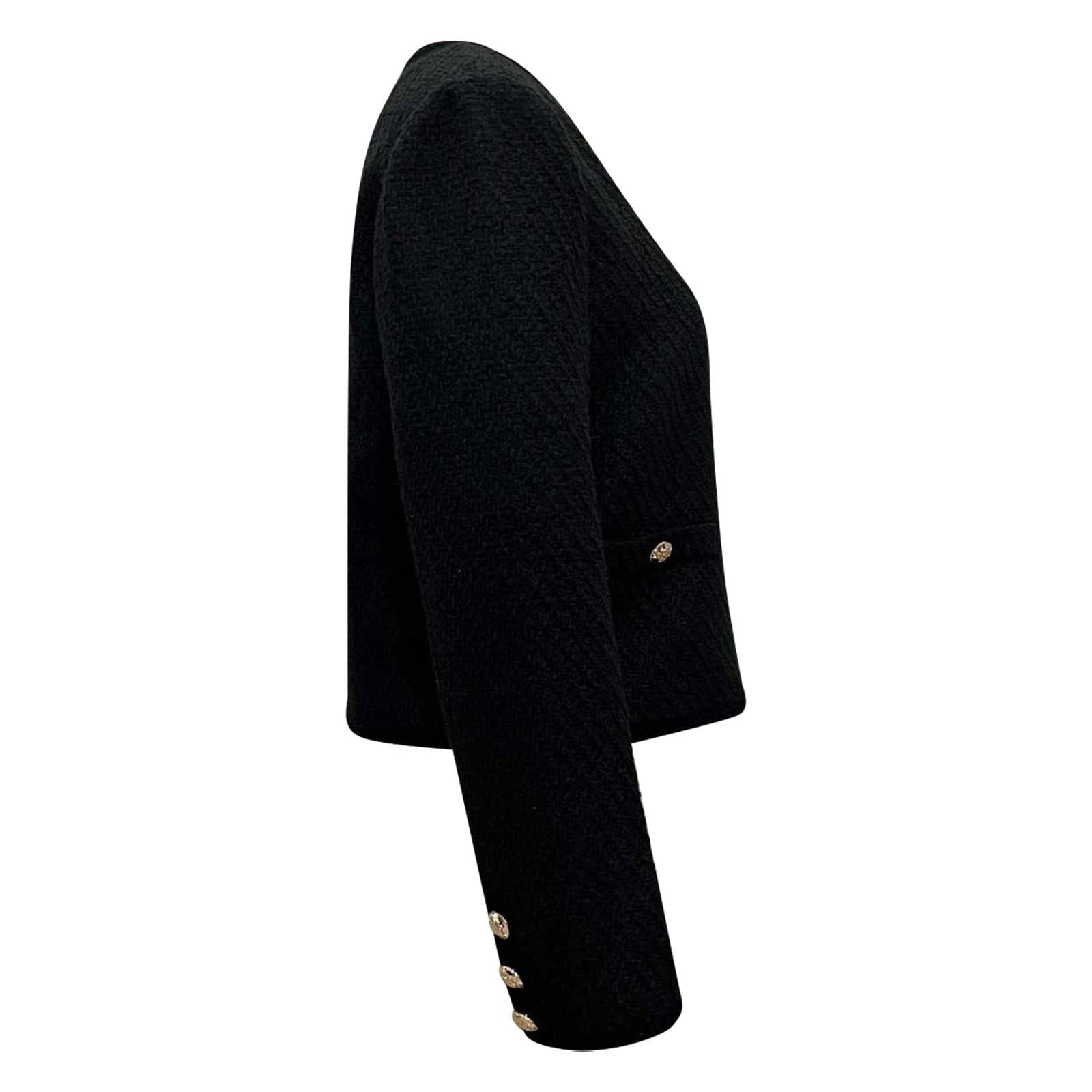 Chaqueta Informal Ligera de Cuello, cárdigan Corto con Botones metálicos clásicos para otoño, Mujer, Elegante, Moda