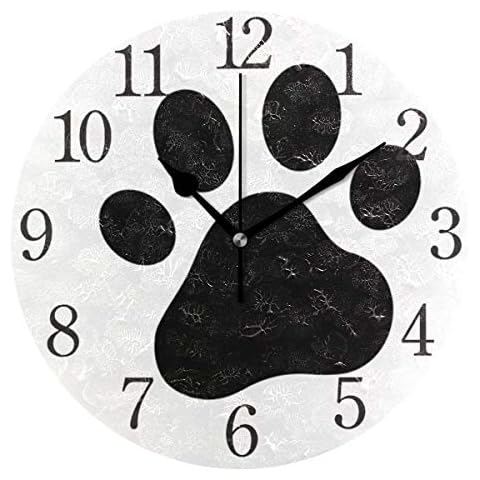 Paws Of Cat And Dog Round Wall Clock, Silent Non Ticking Oil Painting for Bedroom Living Room Office School Home Decor Cover