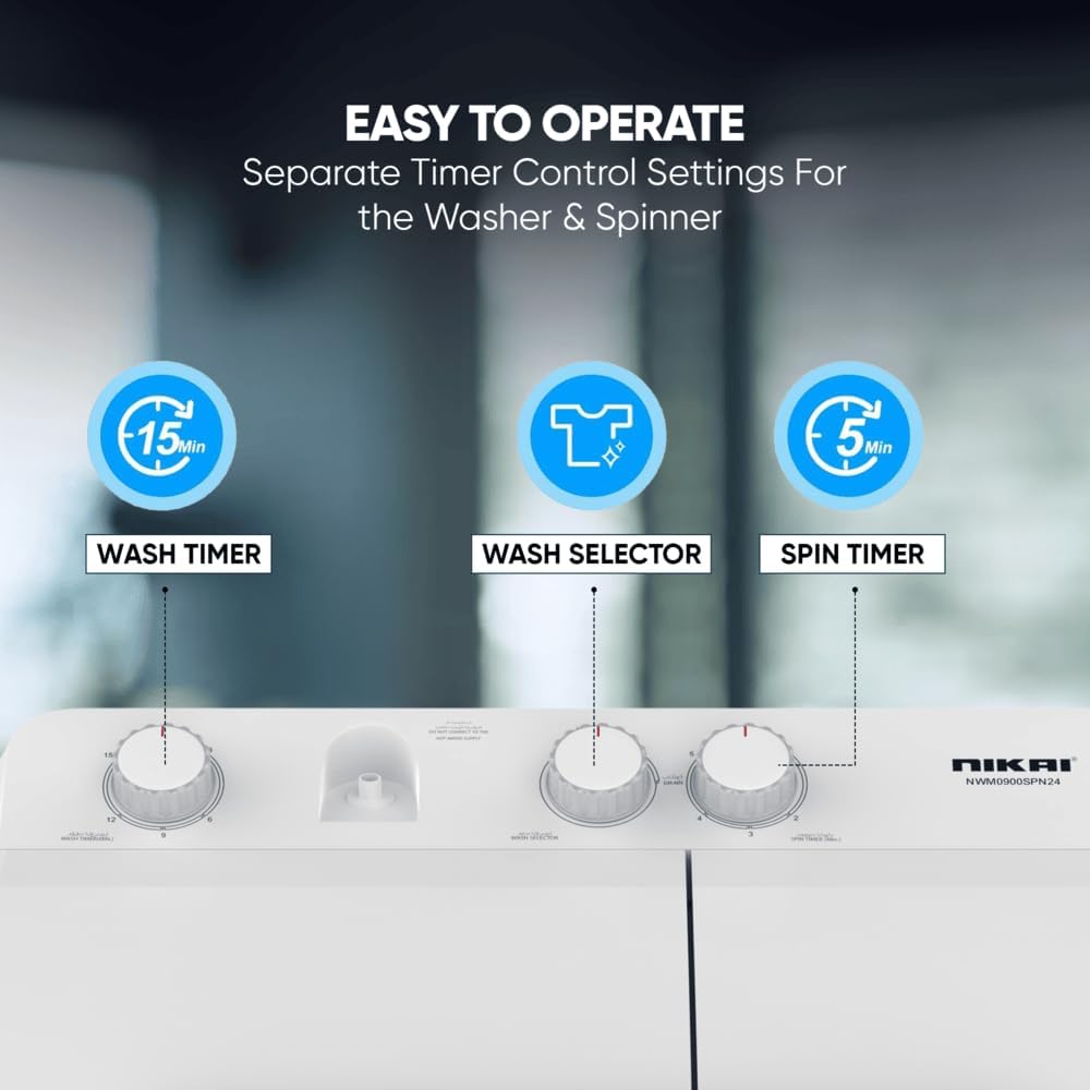 Pro | Nikai 7KG Semi Automatic Twin Tub Washing Machine | Quick Wash, Rust Proof Body, Powerful Pulsator, Silent Operation | Energy Efficient Laundry Washer - NWM0900SPN24 | 2 Year Warranty 2026 - view 4
