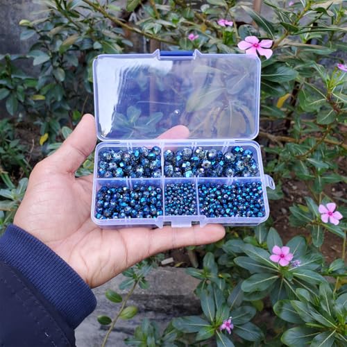 Image of Clear Blue Rondelle Glass Beads for Jewelry Making, Faceted Briolette Crytal Spacer Beads for Bracelet Necklace Earring (2mm 4mm 6mm 8mm 10mm Mixed Sizes, 1000pcs)