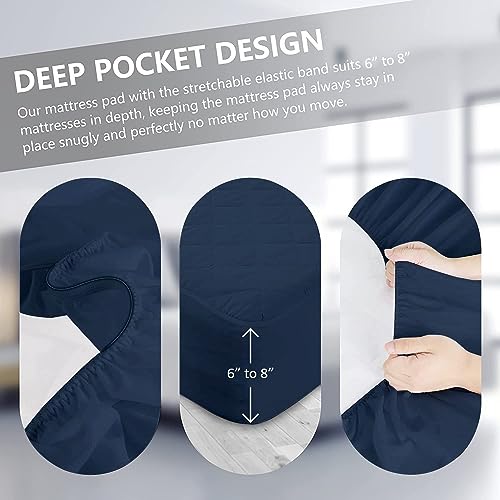 Image of Waterproof Cotton Quilted Mattress Protector King Size (72x78 Inch | 6x6.5 Ft) | Breathable, Noiseless Ultra Soft Elastic Fitted Bed Protector | Washable Bed Cover | Dark Blue