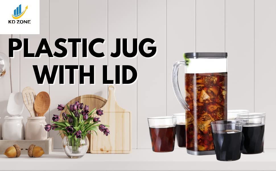 KD ZONE Unbreakable Water Jug Transparent Water Jug Juice Jug with Plastic Lid Plastic Water jug for Home use Milk, Coffee, Tea, Juice, Beer Jug (1.5 Liter) Multicolor (Set of 2) 4
