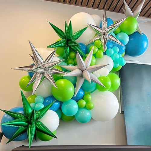 Image of RUBFAC 129pcs Blue Green Balloons Different Sizes 18 12 10 5 Inch for Garland Arch, Green Blue Balloons for Birthday Baby Shower Gender Reveal Wedding Party Decoration