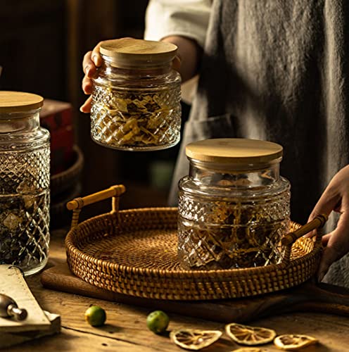 Glass Storage Jars Vintage Embossed Glass Canisters , Livejun Food Cereal Storage Containers With Bamboo Lid , Decorative Jars For Kitchen Counter,Pantry ,Set 3-Piece Glass Jars In 60 Oz/40 Oz/20 Oz (Round) #TOP4