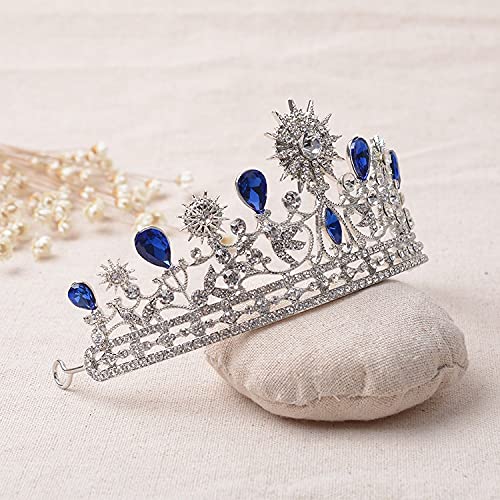 Tiaras y coronas para mujer, elegante tiara nupcial de lujo con diamantes de imitación azules, tiaras y coronas de cristal para bodas, tiaras para desfiles, accesorios de joyería para el cabello.Blue,