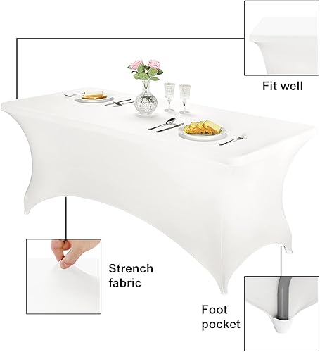 Miniatura 362 de FORLIFE Paquete de 6 manteles de elastano, de ajuste universal para mesas rectangulares de 6 pies, para patios, bodas, banquetes, fiestas