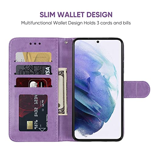 Bohefo Case for Galaxy S21 Case,Samsung S21 SM-G991U Wallet Case with Tempered Glass Screen Protector, Mandala Leather Flip Credit Card Holder Stand Phone Cover Case for Samsung Galaxy S21 5G Purple
