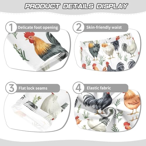 Watercolor Leaf Rooster Girls Leggings Kids Yoga Pants Dance Active Tights 4T3